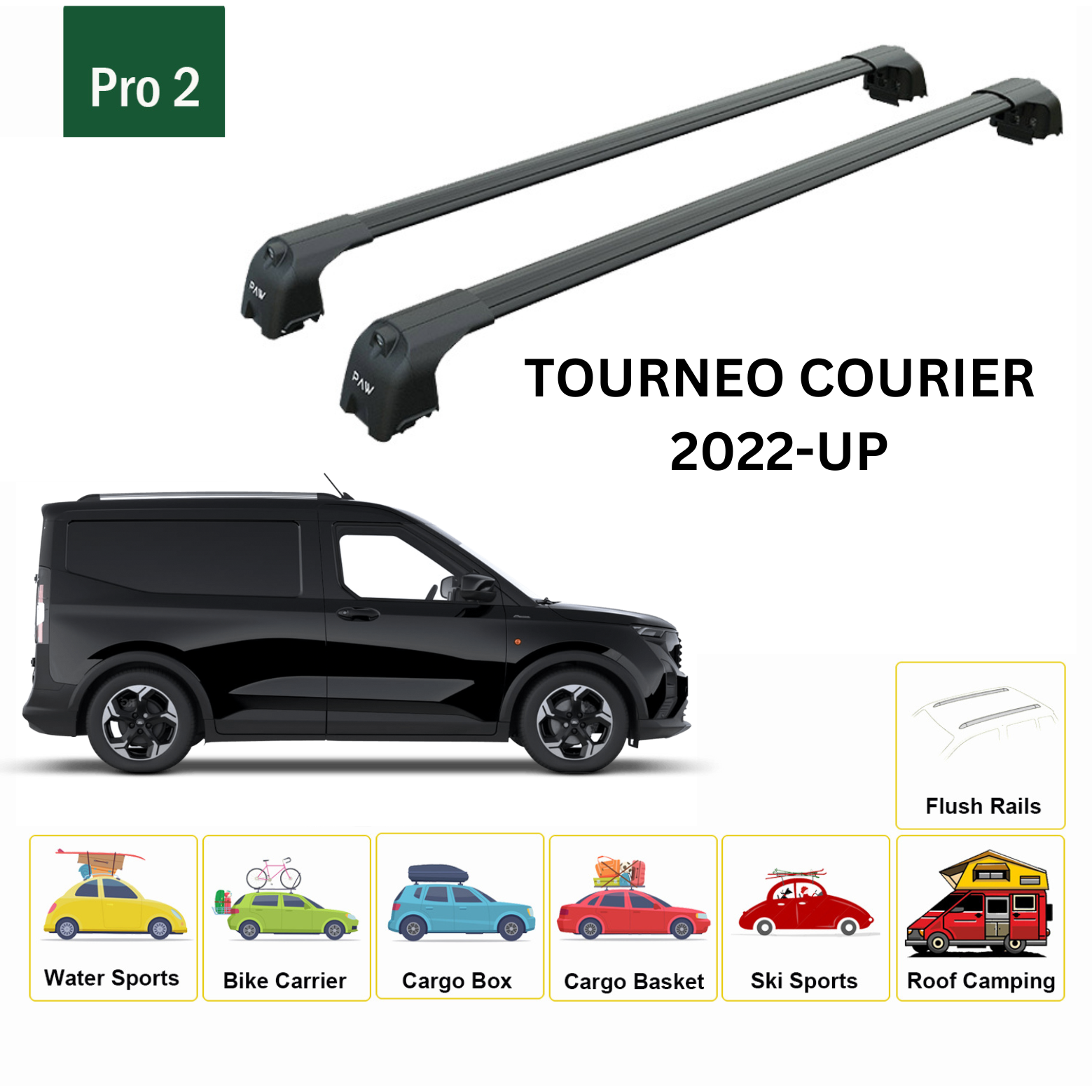 Ford Tourneo Courier 2022-2025 Portbagaj Taşıyıcı Ara Atkisi - Ara Çubuk Paw Pro 2 Siyah