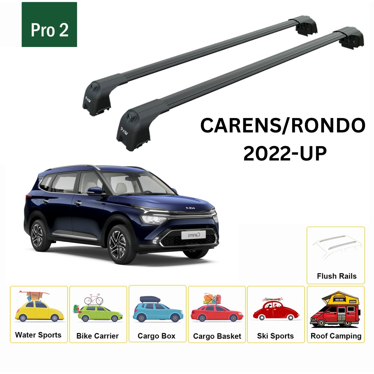 Kia Carens Rondo 2022-2025 Portbagaj Taşıyıcı Ara Atkisi - Ara Çubuk Paw Pro 2 Siyah