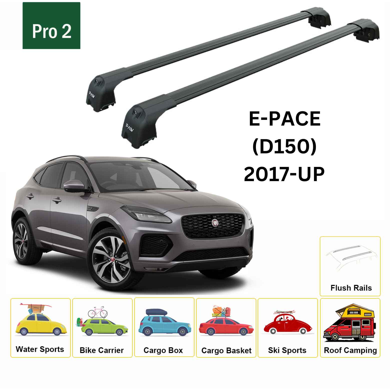 Jaguar E-Pace (D150) 2017-2025 Portbagaj Taşıyıcı Ara Atkisi - Ara Çubuk Paw Pro 2 Siyah