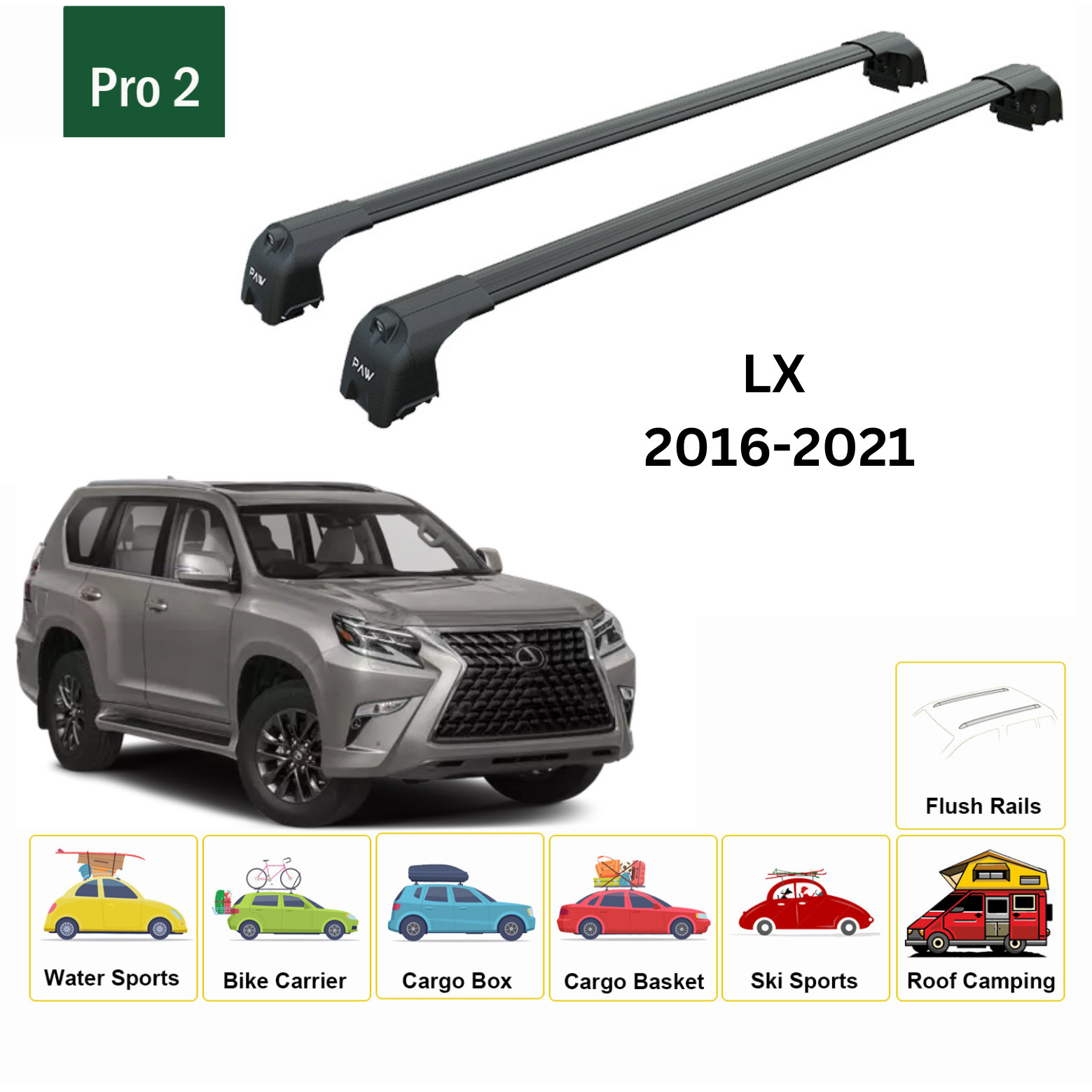 Lexus Lx 570 2016-2021 Portbagaj Taşıyıcı Ara Atkisi - Ara Çubuk Paw Pro 2 Siyah