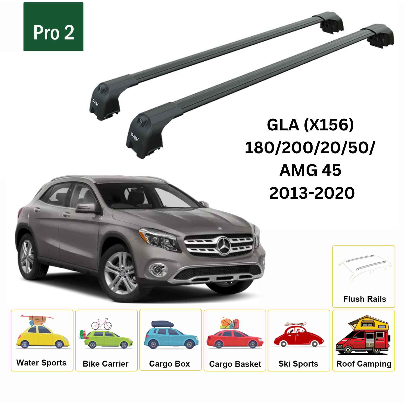 Mercedes Gla (X156) 2013-2020 Portbagaj Taşıyıcı Ara Atkisi - Ara Çubuk Paw Pro 2 Siyah