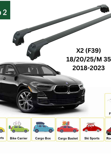 Bmw X2 F39 2018-2023 Roof Back Cross Bars Flush Rail Siyah