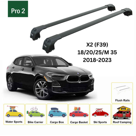 Bmw X2 F39 2018-2023 Roof Back Cross Bars Flush Rail Siyah