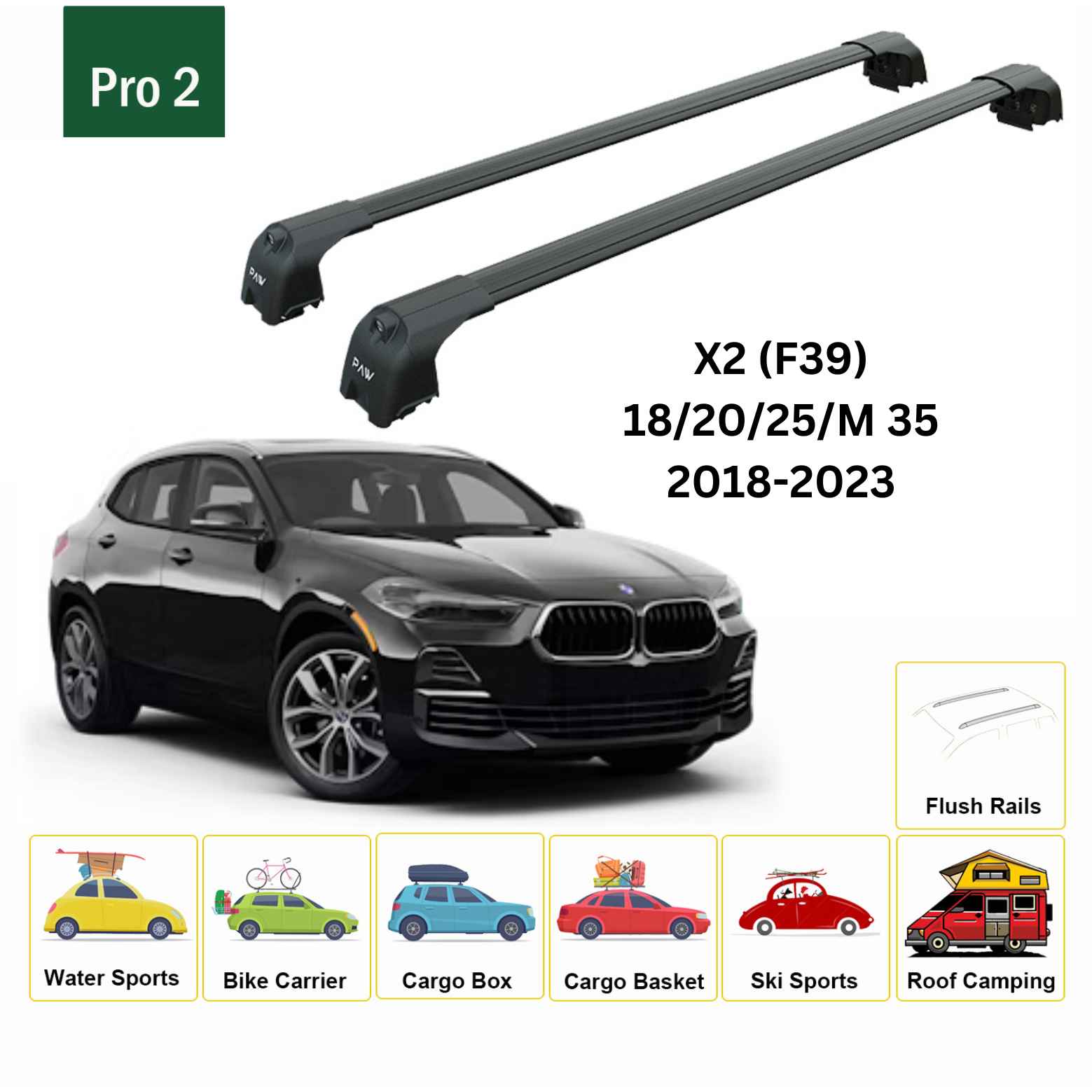 Bmw X2 F39 2018-2023 Roof Back Cross Bars Flush Rail Siyah