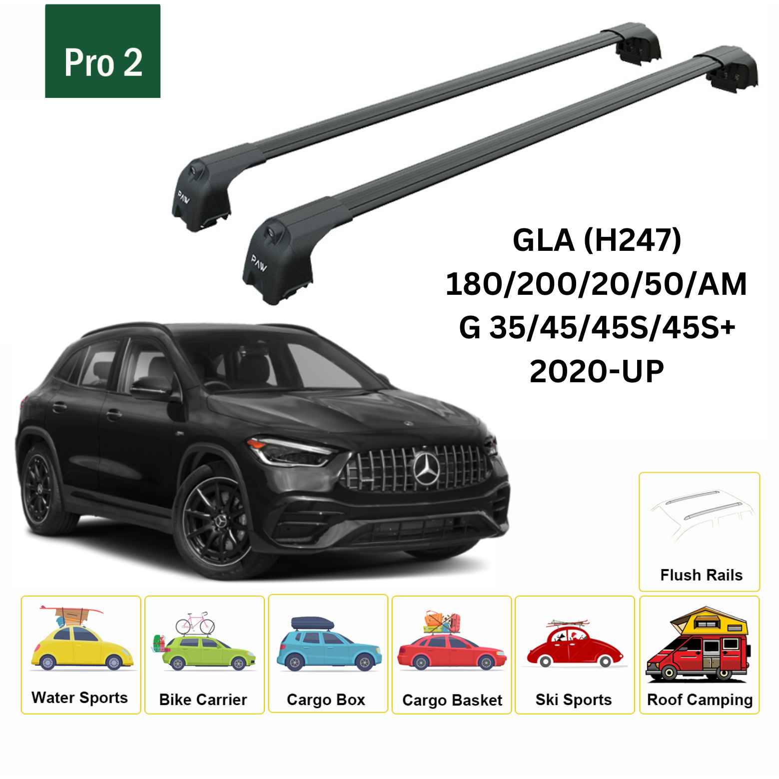 Mercedes Gla (H247) 2020-2025 Portbagaj Taşıyıcı Ara Atkisi - Ara Çubuk Paw Pro 2 Siyah