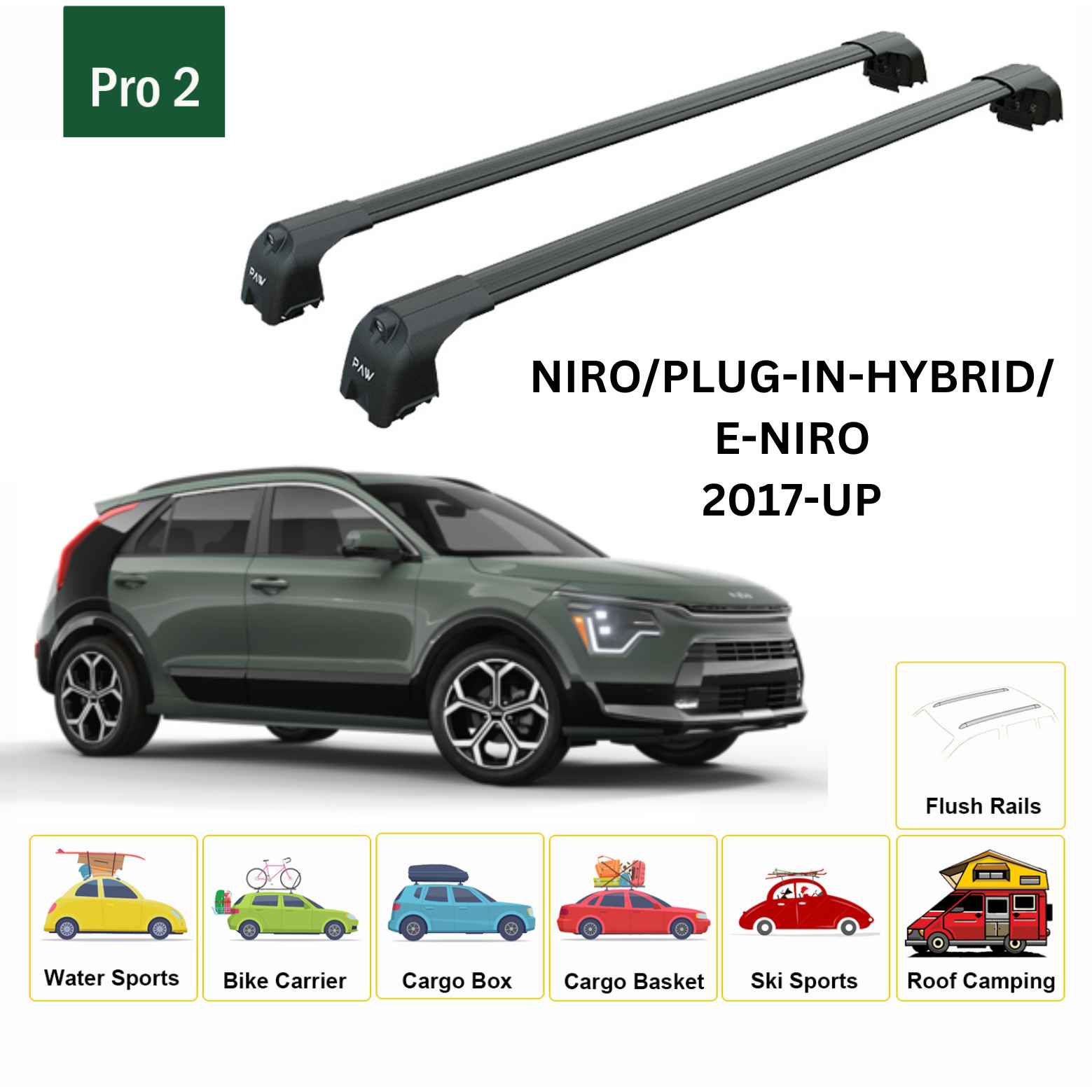 Kia Niro 2017-2022 Portbagaj Taşıyıcı Ara Atkisi - Ara Çubuk Paw Pro 2 Siyah