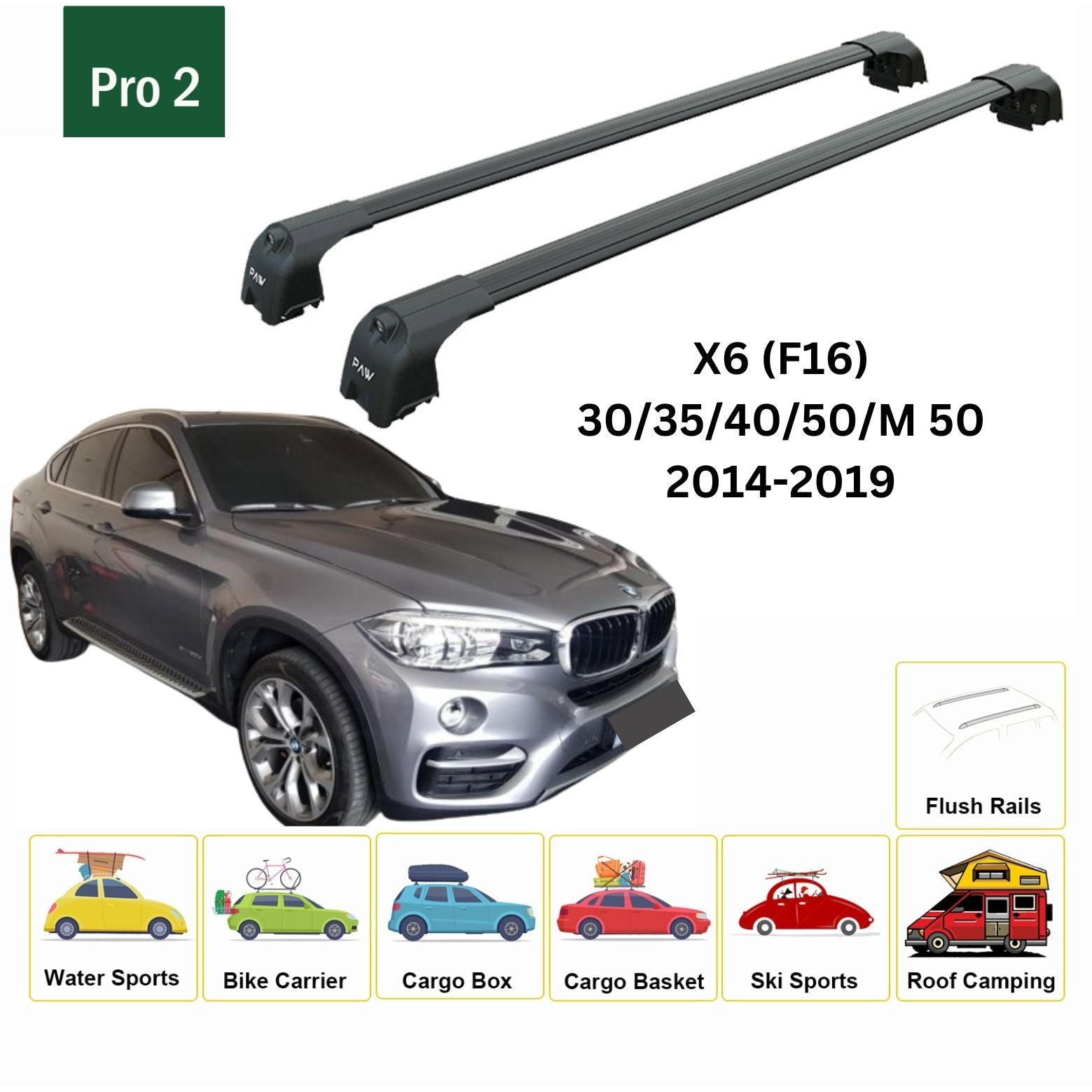Bmw X6 (F16) 2014-2019 Portbagaj Taşıyıcı Ara Atkisi - Ara Çubuk Paw Pro 2 Siyah