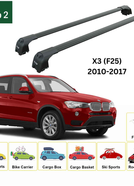 Bmw X3 F25 2010-2017 Portbagaj Taşıyıcı Ara Atkisi - Ara Çubuk Paw Pro 2 Siyah