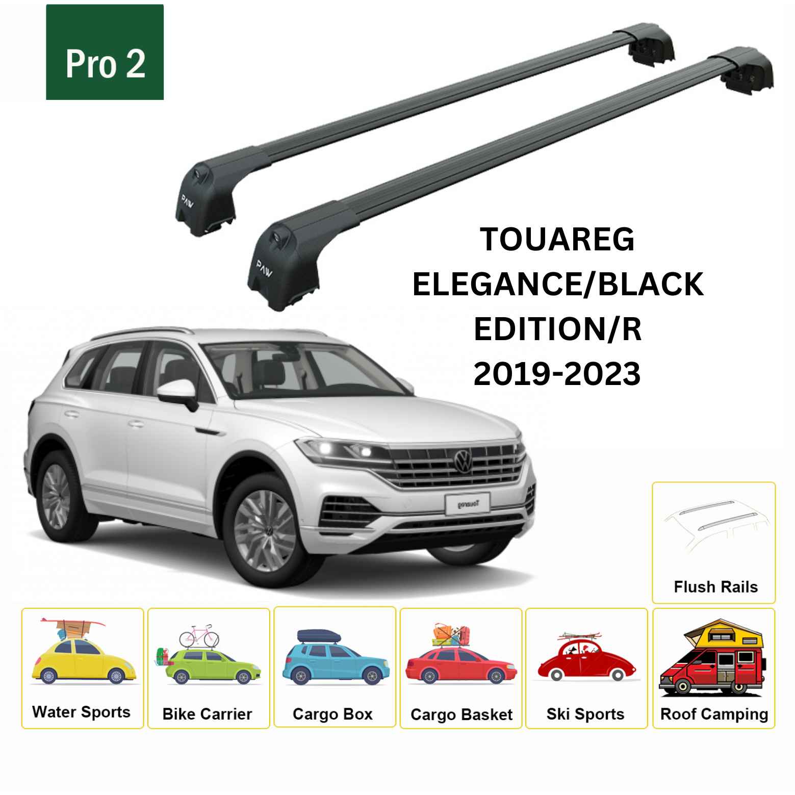 Volkswagen Touareg 2019-2023 Portbagaj Taşıyıcı Ara Atkisi - Ara Çubuk Paw Pro 2 Siyah