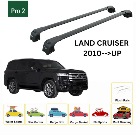 Toyota Land Cruiser 2010-2023 Roof Rack Cross Bar Metal Bracket Flush Rail Siyah