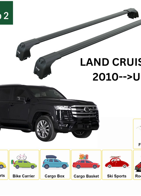 Toyota Land Cruiser 2010-2023 Roof Rack Cross Bar Metal Bracket Flush Rail Siyah