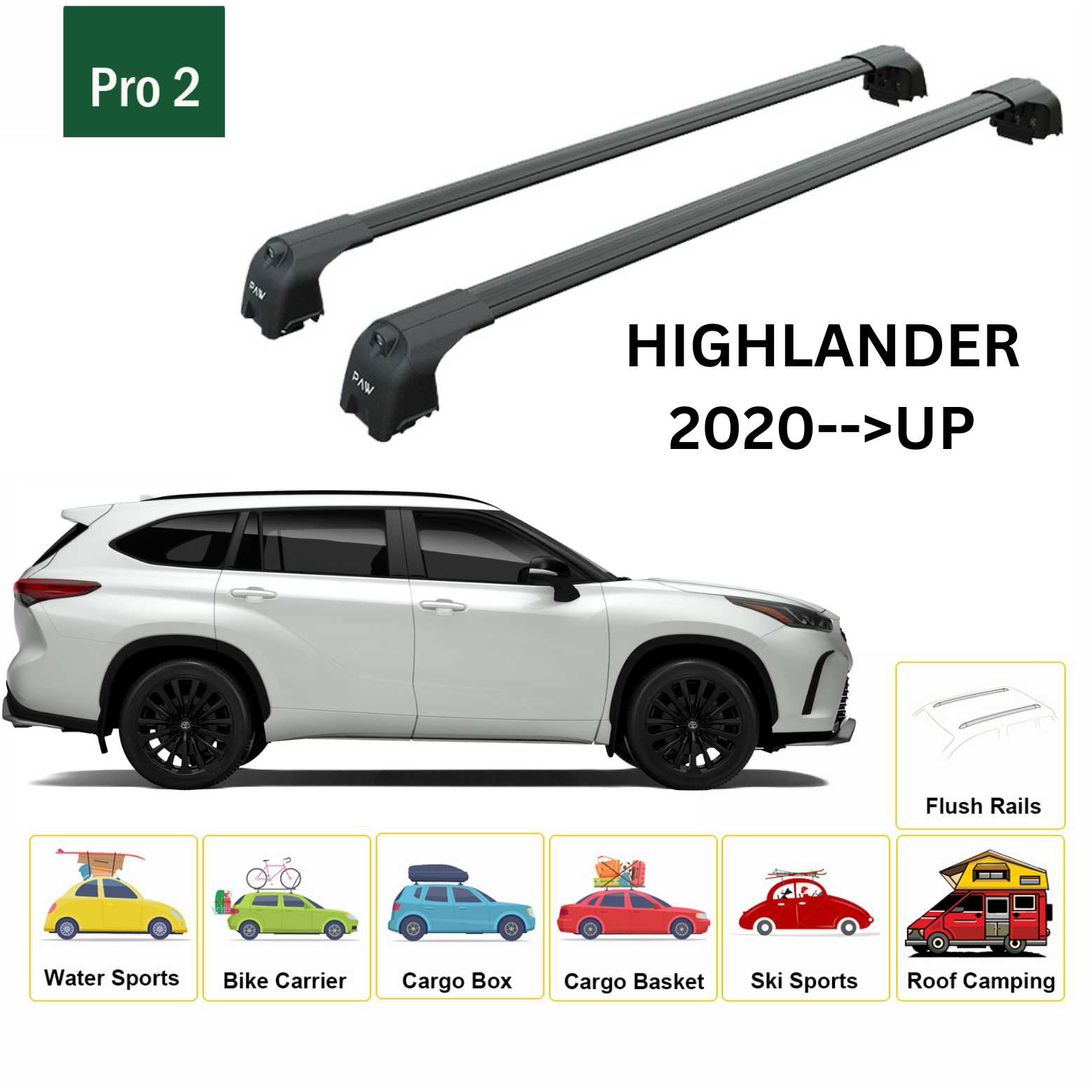 Toyota Highlander 2020-2025 Portbagaj Taşıyıcı Ara Atkisi - Ara Çubuk Paw Pro 2 Siyah