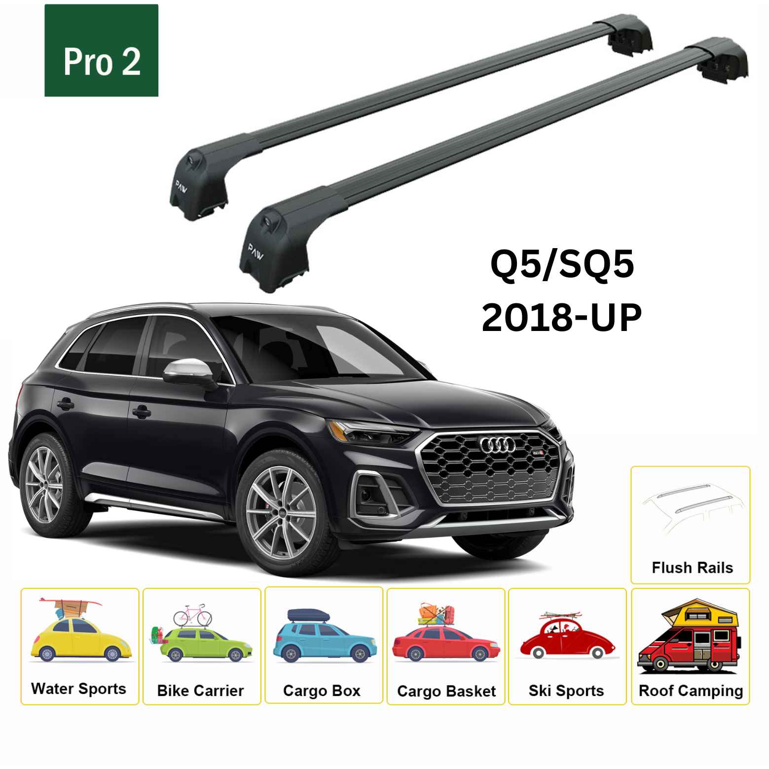 Audi Q5 2018-2025 Portbagaj Taşıyıcı Ara Atkisi - Ara Çubuk Paw Pro 2 Siyah