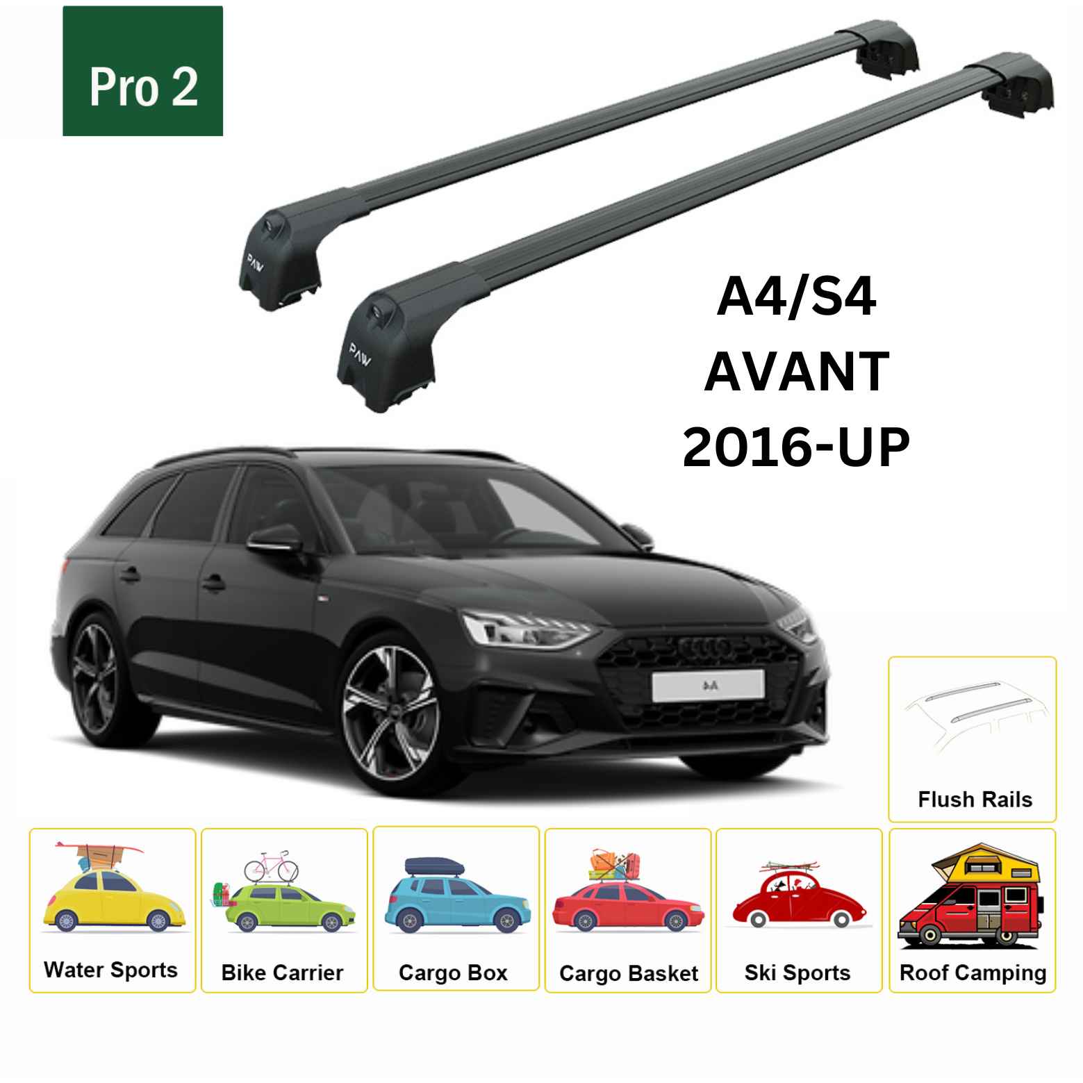 Audi A4 Avant 2016-2025 Portbagaj Taşıyıcı Ara Atkisi - Ara Çubuk Paw Pro 2 Siyah