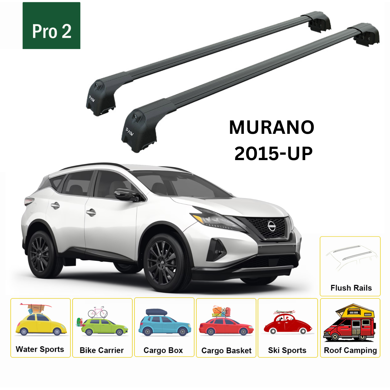 Nissan Murano 2015-2024 Portbagaj Taşıyıcı Ara Atkisi - Ara Çubuk Paw Pro 2 Siyah