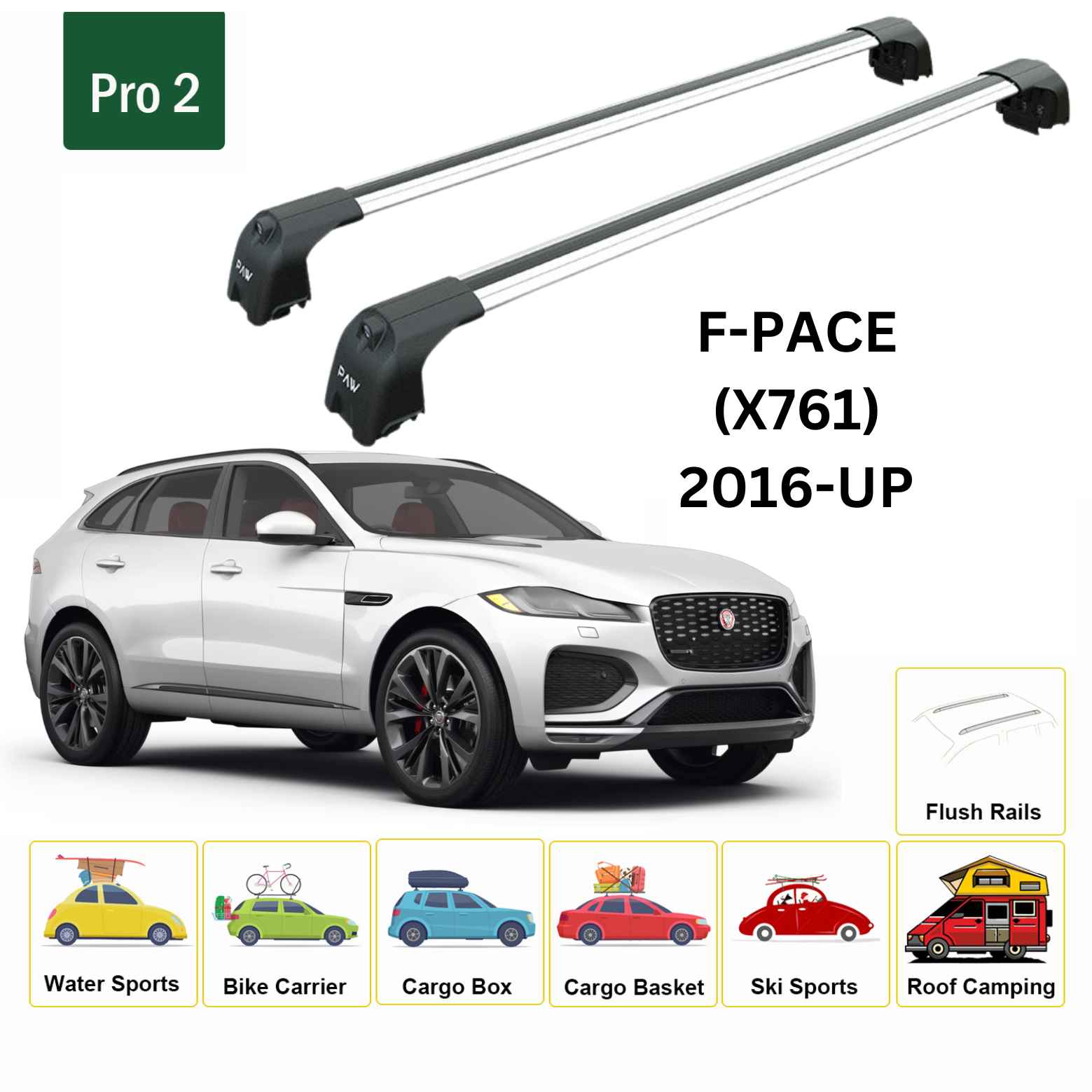 Forjaguar F-Pace (X761) 2016-2025 Portbagaj Taşıyıcı Ara Atkisi - Ara Çubuk Paw Pro 2 Gri