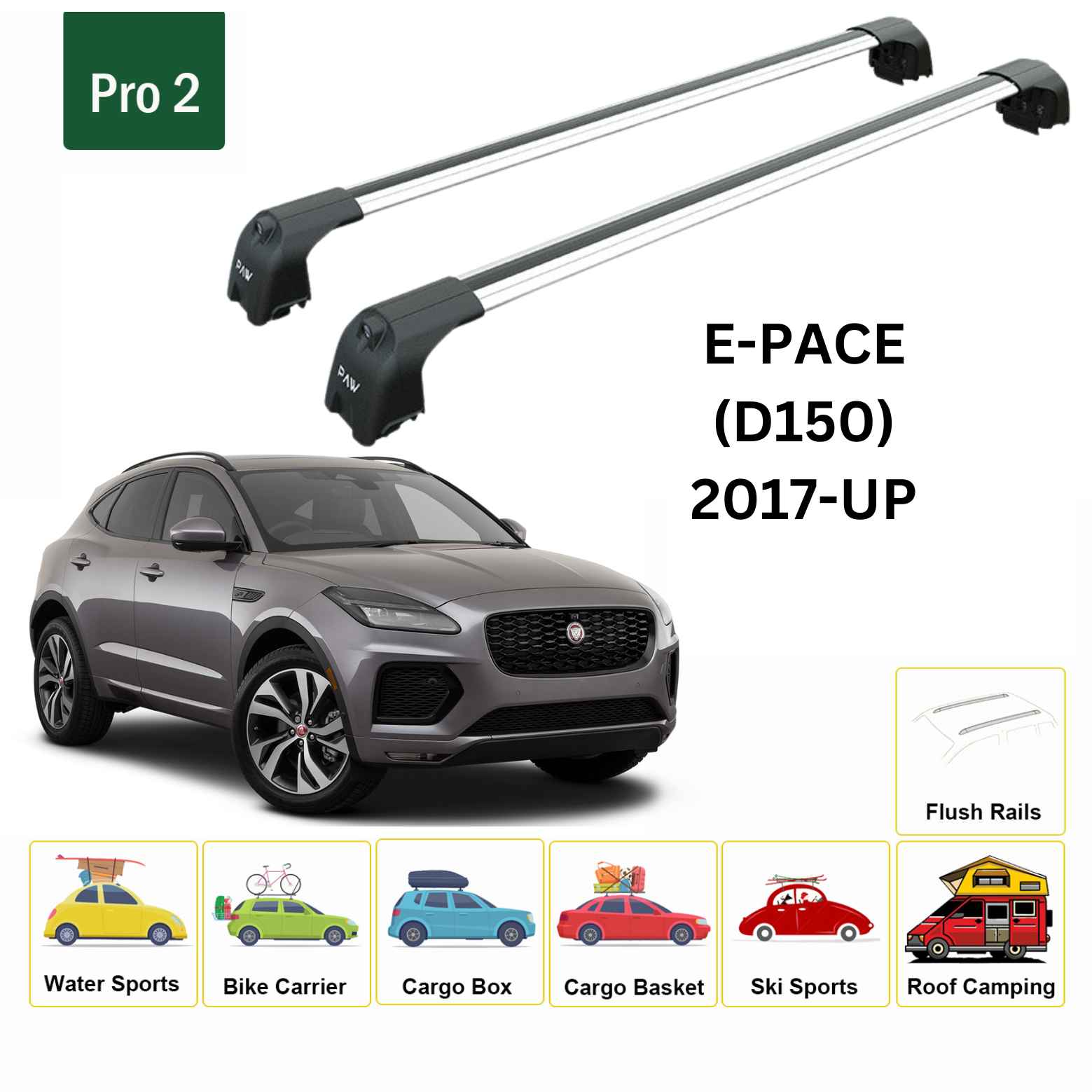 Jaguar E-Pace (D150) 2017-2025 Portbagaj Taşıyıcı Ara Atkisi - Ara Çubuk Paw Pro 2 Gri