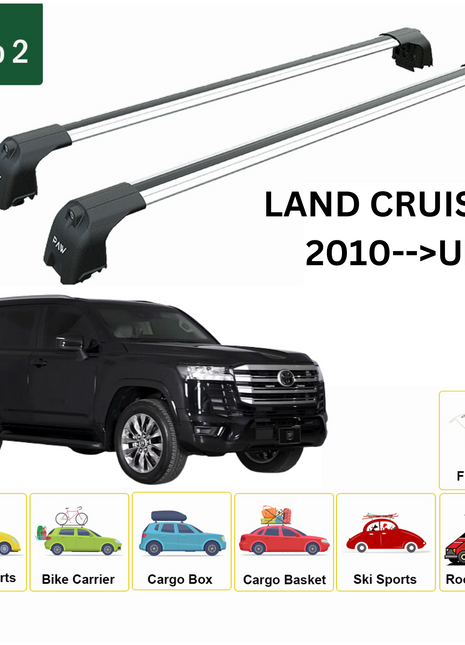 Toyota Land Cruiser 2010-2023 Roof Rack Cross Bar Metal Bracket Flush Rail Gri