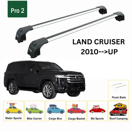 Toyota Land Cruiser 2010-2023 Roof Rack Cross Bar Metal Bracket Flush Rail Gri