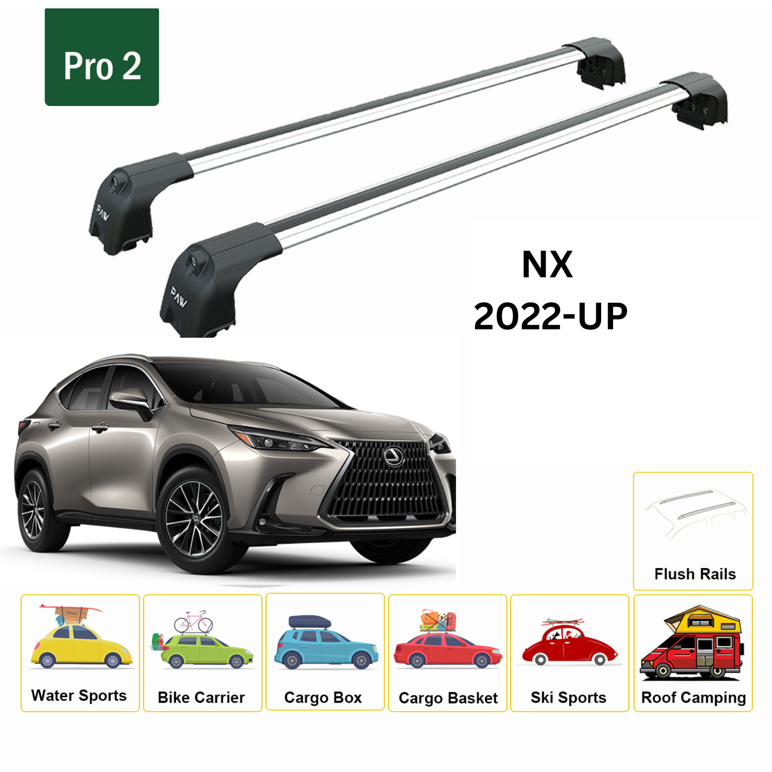 Lexus Nx-Series 2022-2025 Portbagaj Taşıyıcı Ara Atkisi - Ara Çubuk Paw Pro 2 Fix Gri