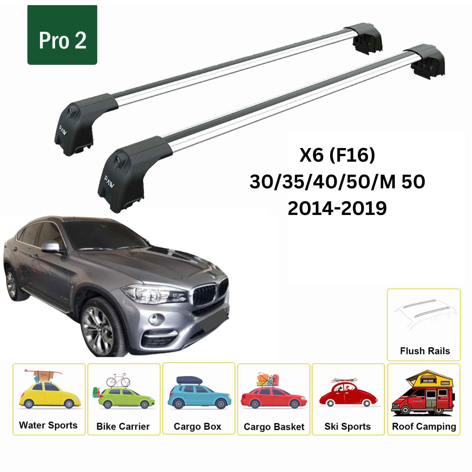 Bmw X6 (F16) 2014-2019 Portbagaj Taşıyıcı Ara Atkisi - Ara Çubuk Paw Pro 2 Gri