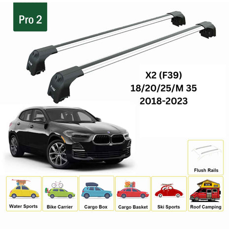 Bmw X2 (F39) 2018-2023 Roof Back Cross Bars Flush Rail Gri