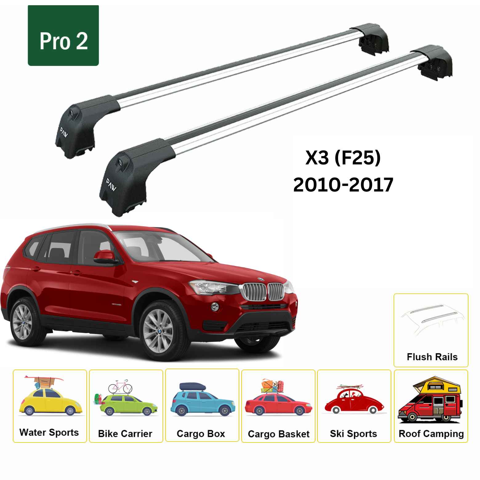 Bmw X3 F25 2010-2017 Portbagaj Taşıyıcı Ara Atkisi - Ara Çubuk Paw Pro 2 Gri