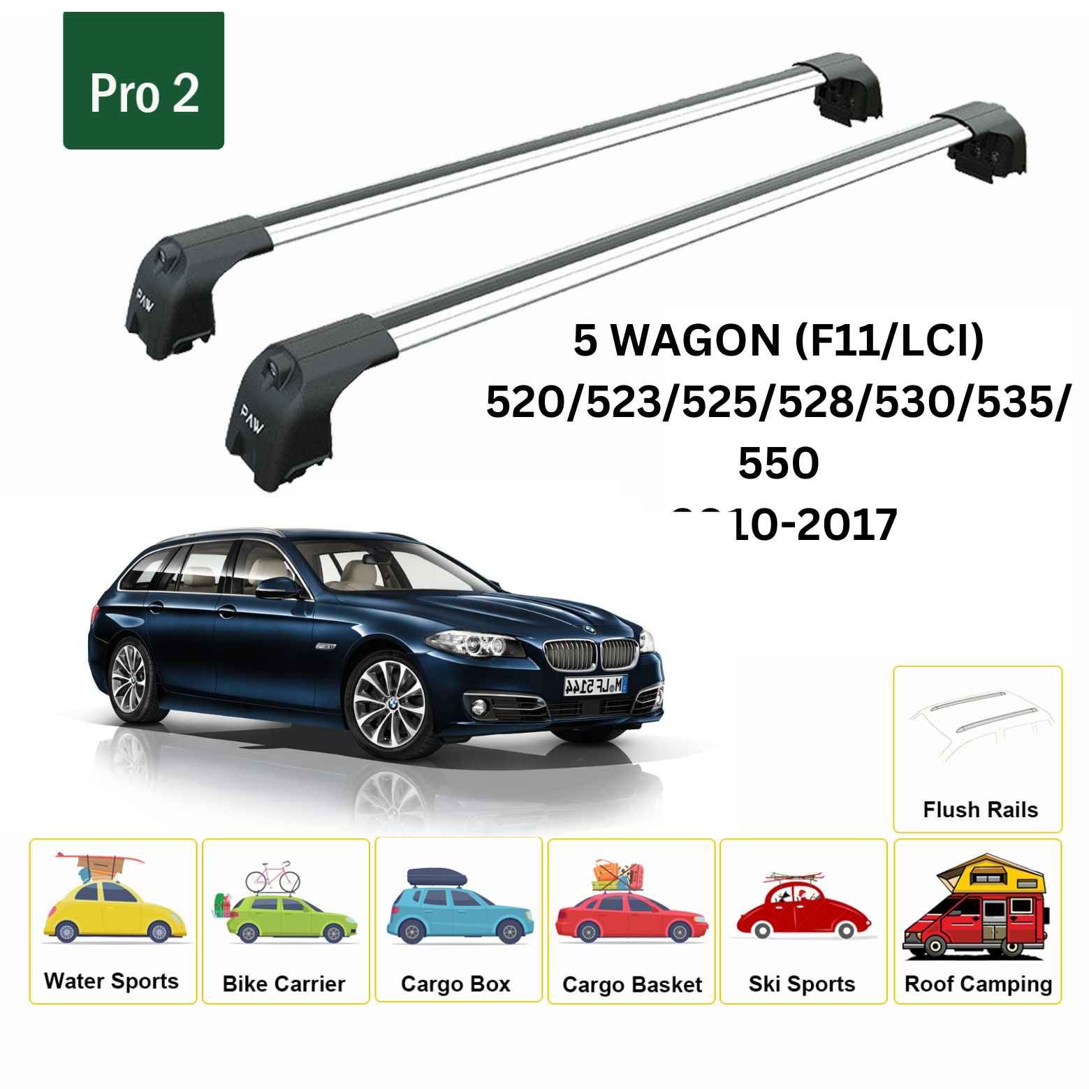 Bmw 5 Wagon (F11/Lcı) 2010-2017 Portbagaj Taşıyıcı Ara Atkisi - Ara Çubuk Paw Pro 2 Gri