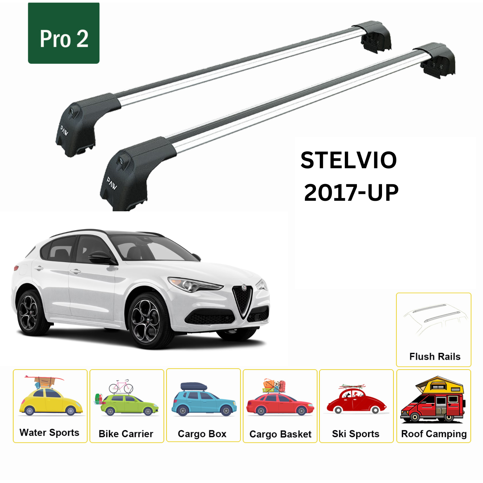 Alfa Romeo Stelvio 2017-2022 Portbagaj Taşıyıcı Ara Atkisi - Ara Çubuk Paw Pro 2 Gri