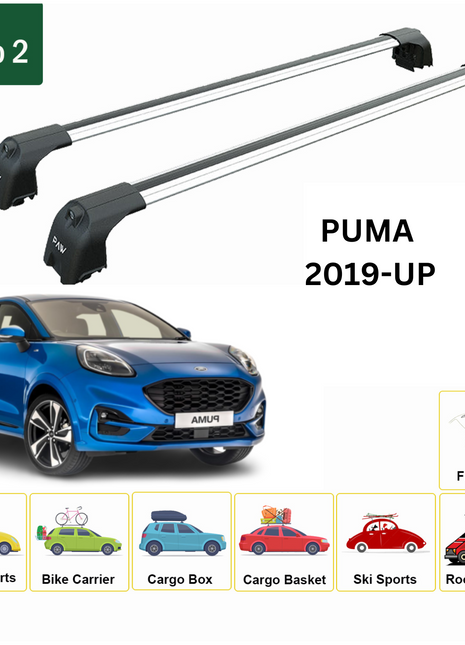 Ford Puma 2019-2025 Roof Rack Cross Bars Flush Rail Alu Silver