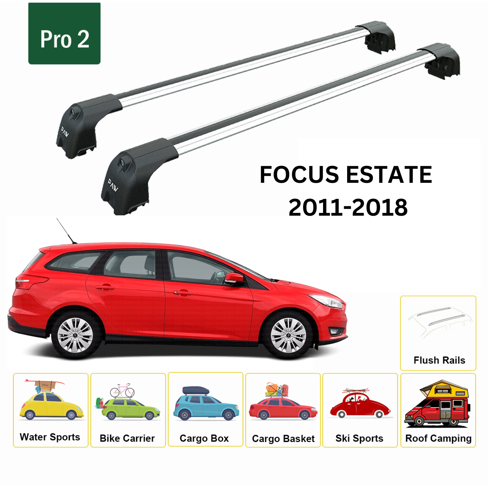 Ford Focus Estate C346 (2008-2011) Portbagaj Taşıyıcı Ara Atkisi - Ara Çubuk Paw Pro 2 Gri