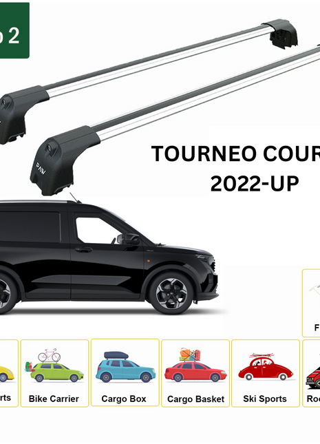 Ford Tourneo Courier 2022-2025 Portbagaj Taşıyıcı Ara Atkisi - Ara Çubuk Paw Pro 2 Gri