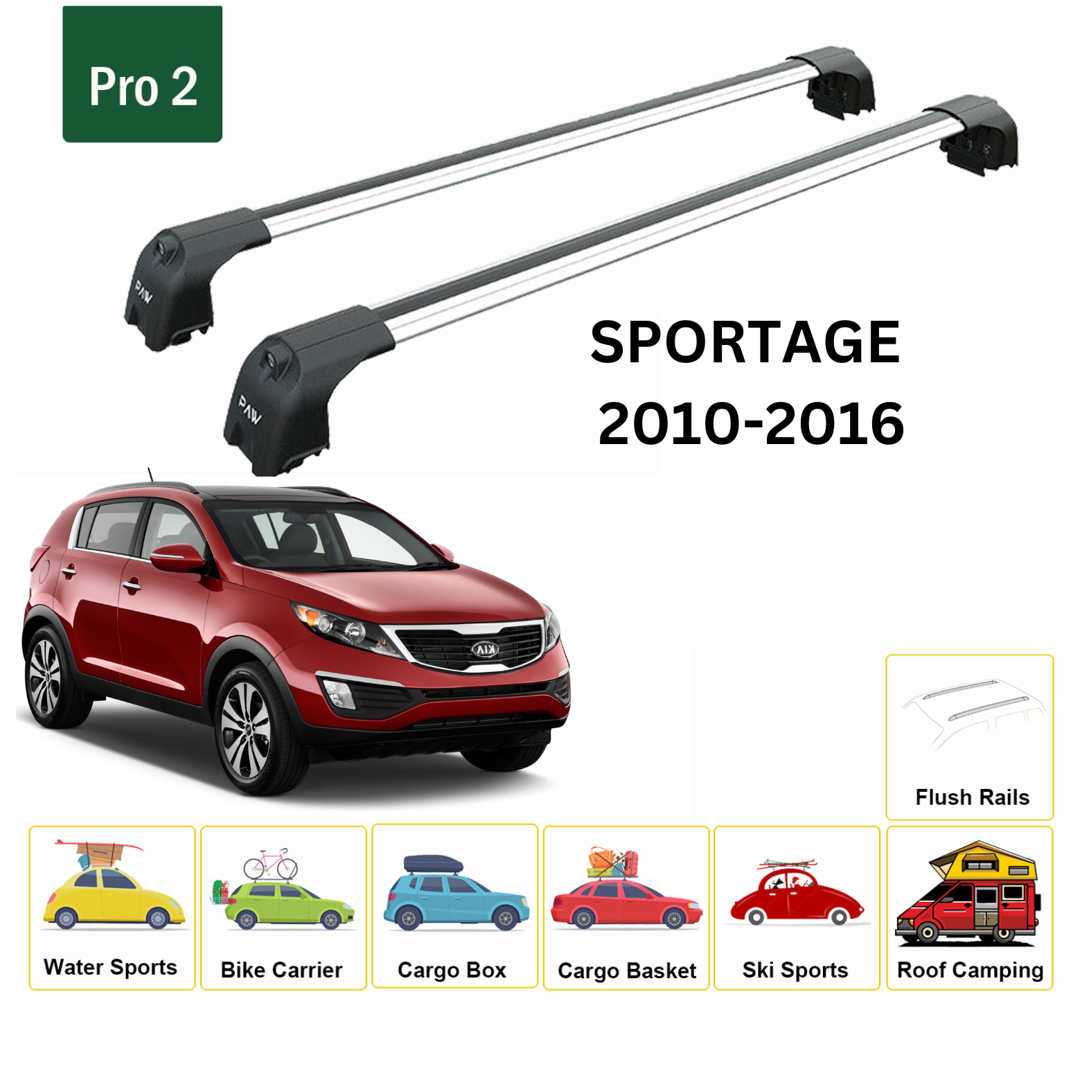 Kia Sportage 2010-2016 Portbagaj Taşıyıcı Ara Atkisi - Ara Çubuk Paw Pro 2 Gri