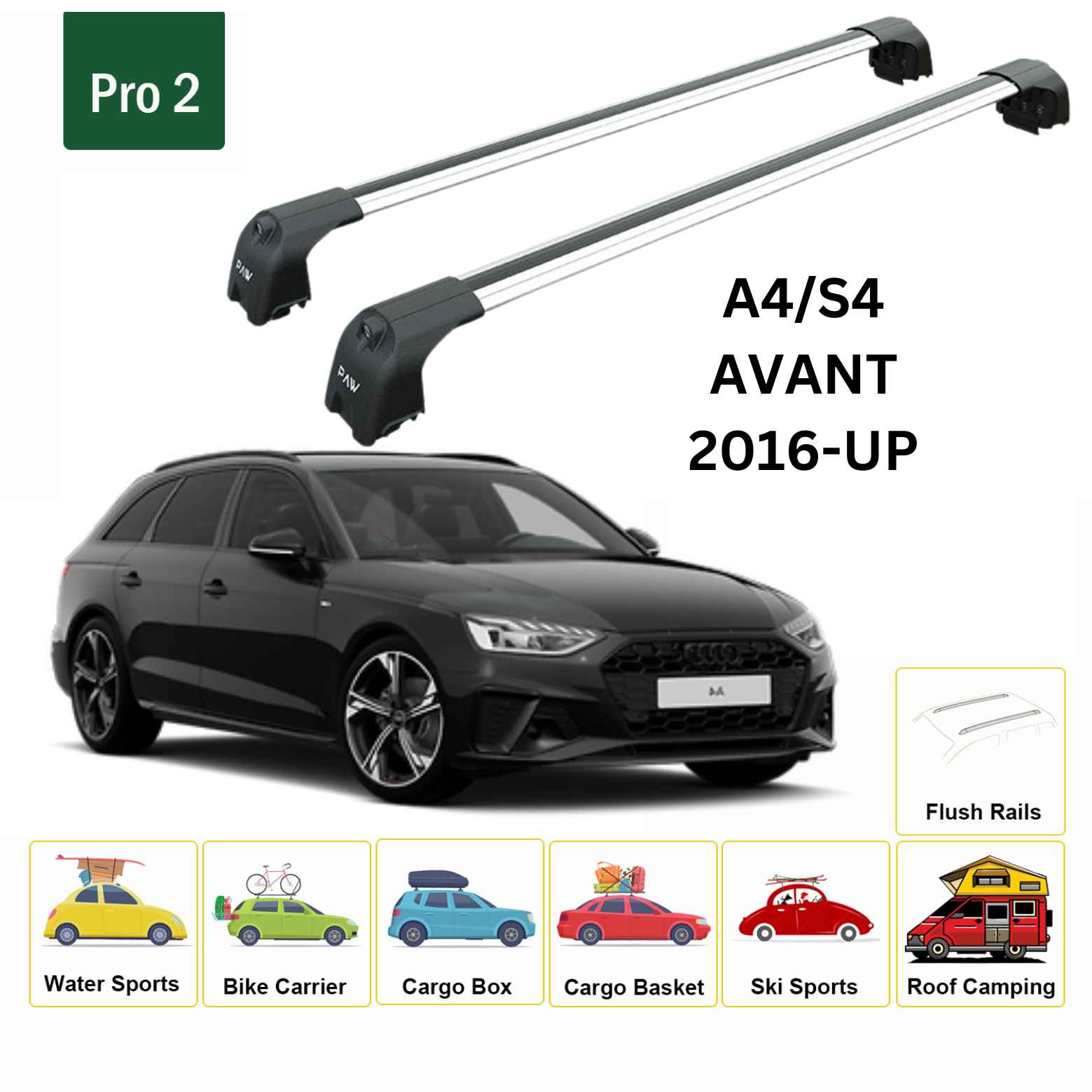 Audi A4 Avant 2016-2025 Portbagaj Taşıyıcı Ara Atkisi - Ara Çubuk Paw Pro 2 Gri