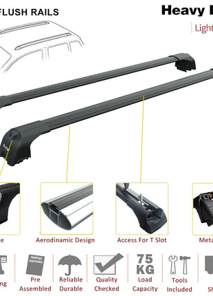 Nissan Qashqai J12 2021-2025 Roof Rack Cross Bars | Flush Rail, Gri