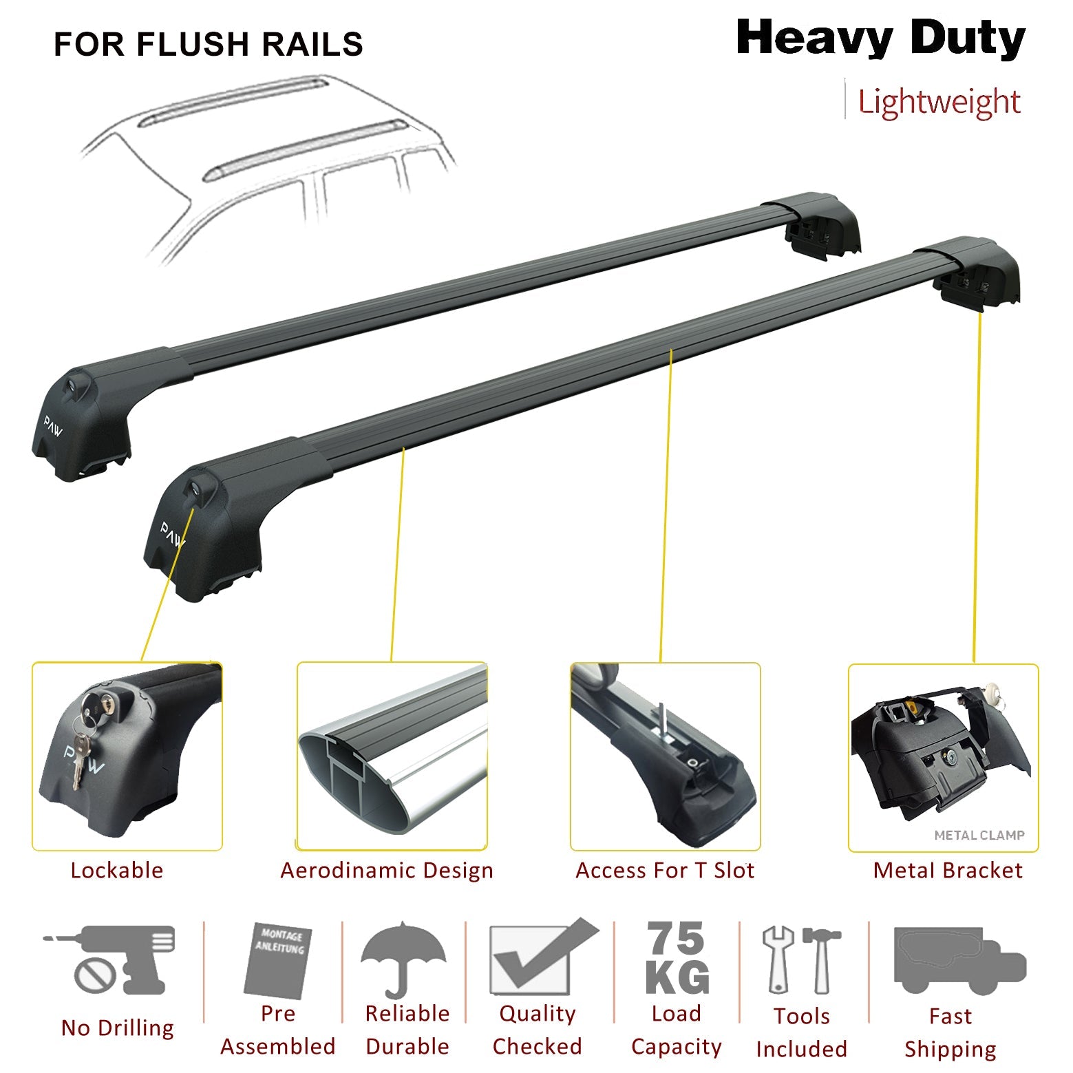 For Isuzu MU-X Roof Rack System, Aluminium Cross Bar, Flush Rail, Silver