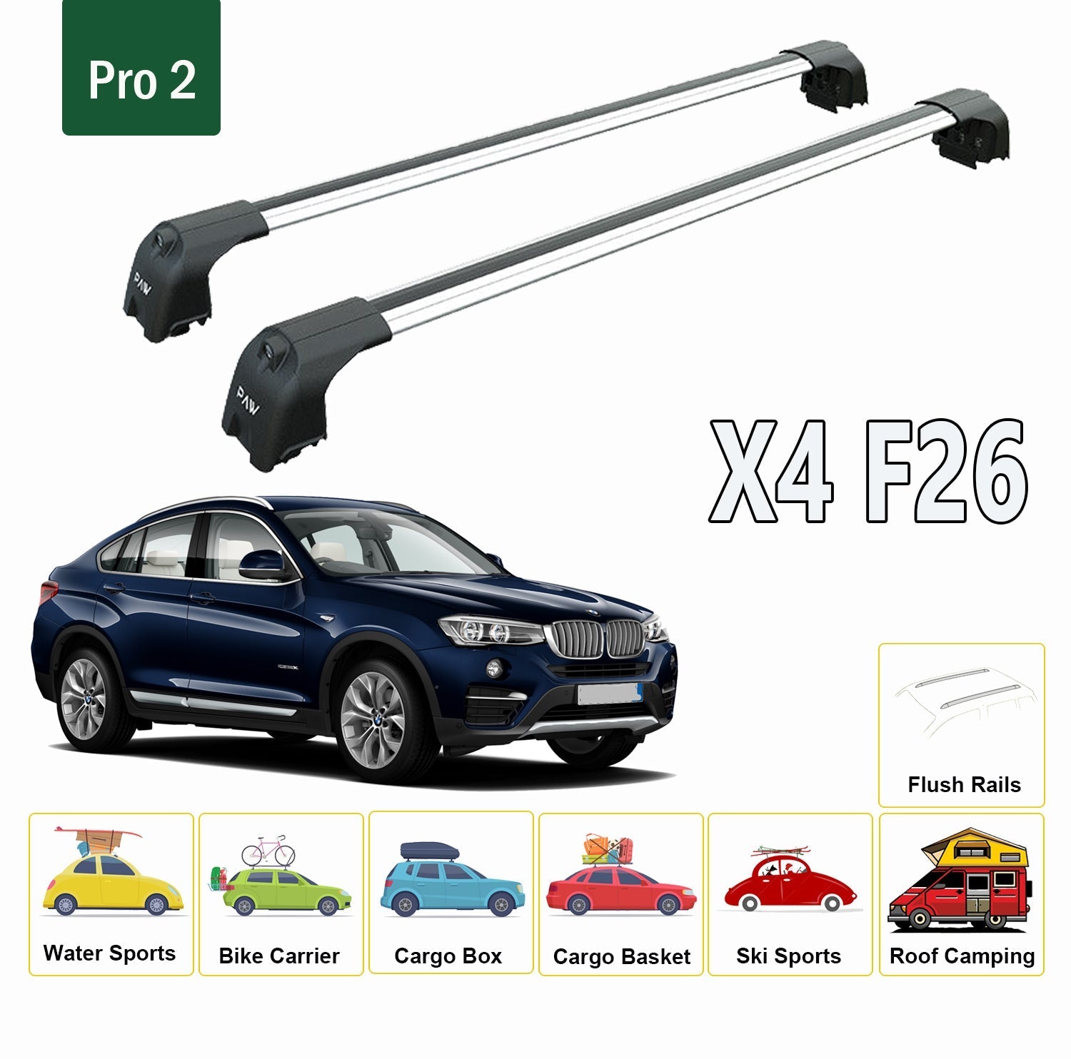 Bmw X4 F26 2014-2019 Portbagaj Taşıyıcı Ara Atkisi - Ara Çubuk Paw Pro 2 Gri