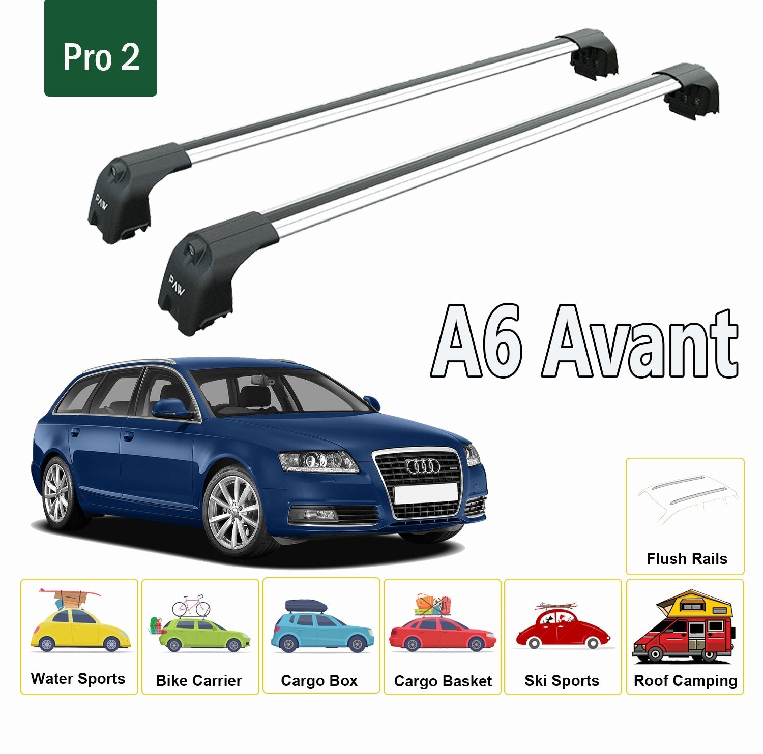 Audi A6 C6 Avant 2006-2011 Portbagaj Taşıyıcı Ara Atkisi - Ara Çubuk Paw Pro 2 Gri