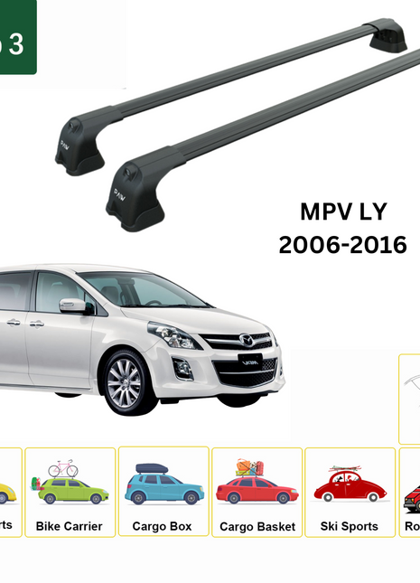 Mazda Mpv Ly 2006-2016 Portbagaj Taşıyıcı Ara Atkı Aparatı Paw Pro 3 Siyah