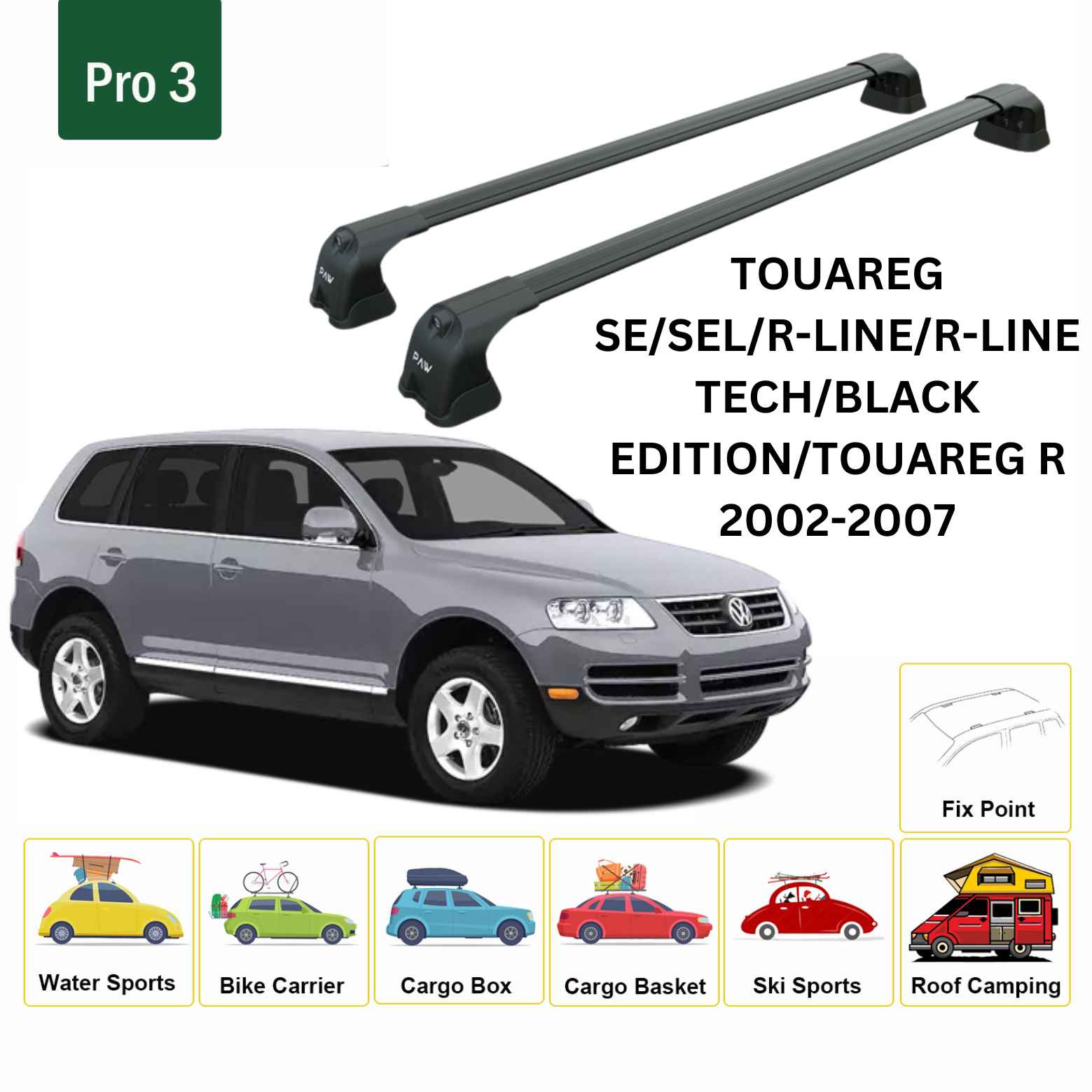 Volkswagen Touareg 2002-2007 Portbagaj Taşıyıcı Ara Atkı Aparatı Paw Pro 3 Siyah