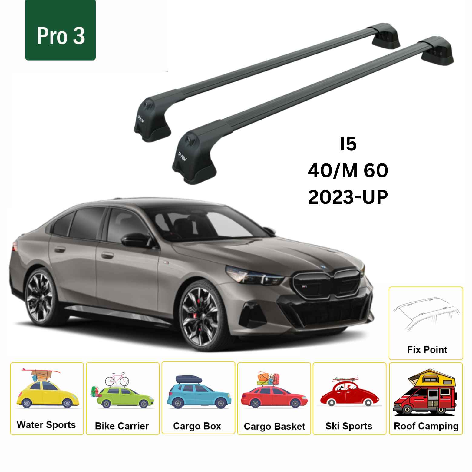 Bmw I5 2023-2025 Portbagaj Taşıyıcı Ara Atkı Aparatı Paw Pro 3 Siyah