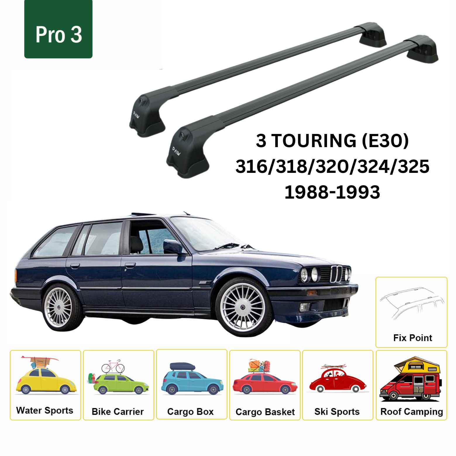 Bmw 3 Touring E30 1988-1993 Portbagaj Taşıyıcı Ara Atkı Aparatı Paw Pro 3 Siyah
