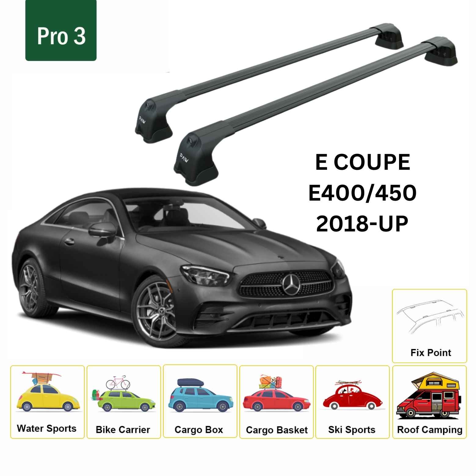 Mercedes Benz E Coupe C238 2018-2023 Portbagaj Taşıyıcı Ara Atkı Aparatı Paw Pro 3 Siyah