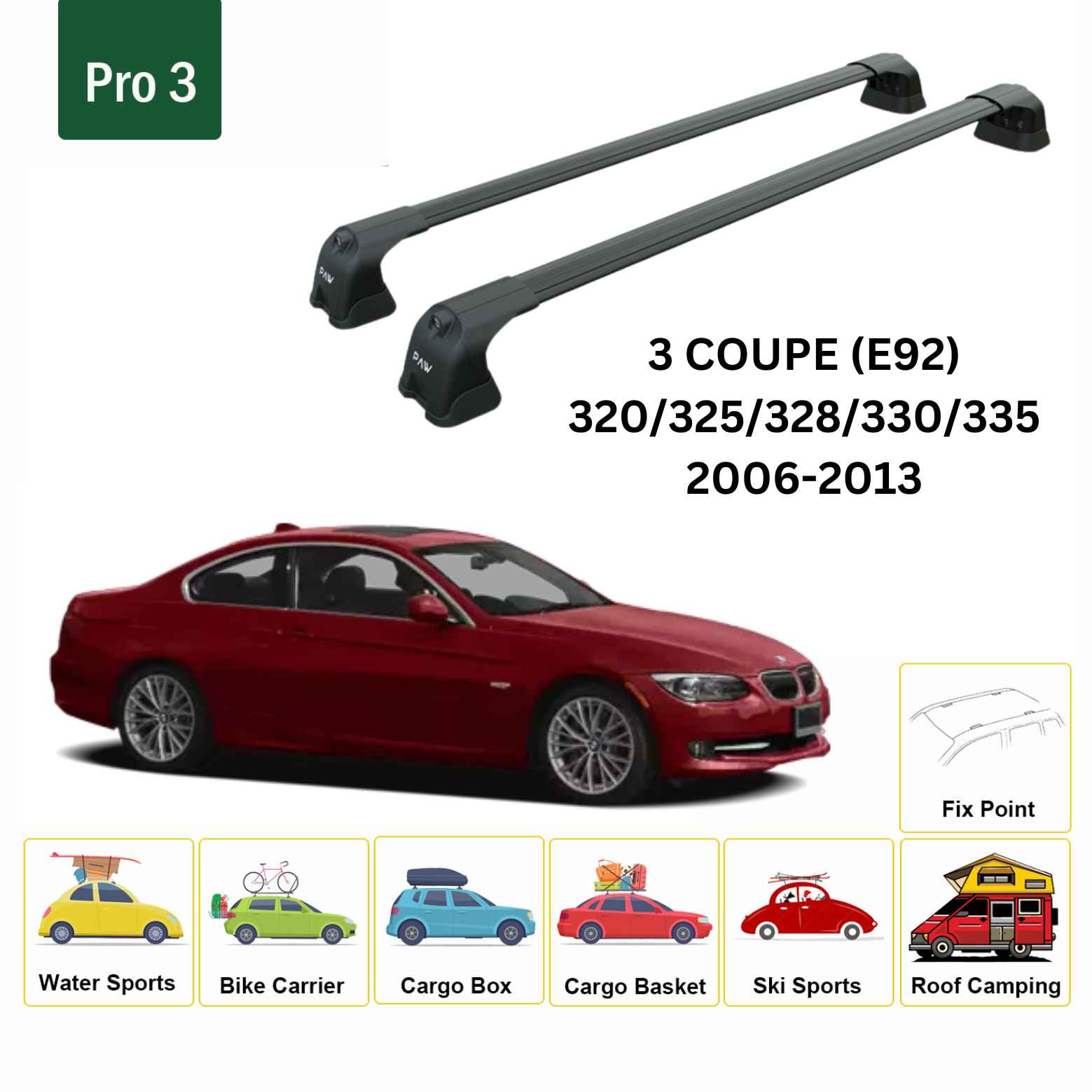 Bmw 3 Coupe E92 2006-2013 Portbagaj Taşıyıcı Ara Atkı Aparatı Paw Pro 3 Siyah