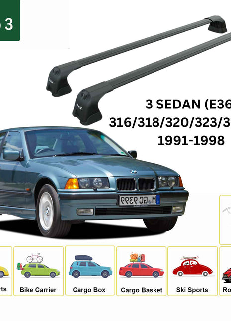 Bmw 3 Sedan E36 1991-1998 Portbagaj Taşıyıcı Ara Atkı Aparatı Paw Pro 3 Siyah