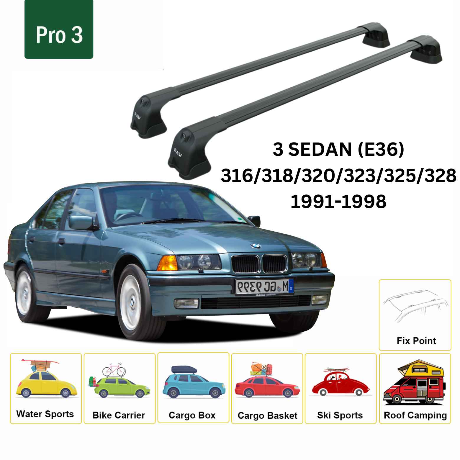 Bmw 3 Sedan E36 1991-1998 Portbagaj Taşıyıcı Ara Atkı Aparatı Paw Pro 3 Siyah