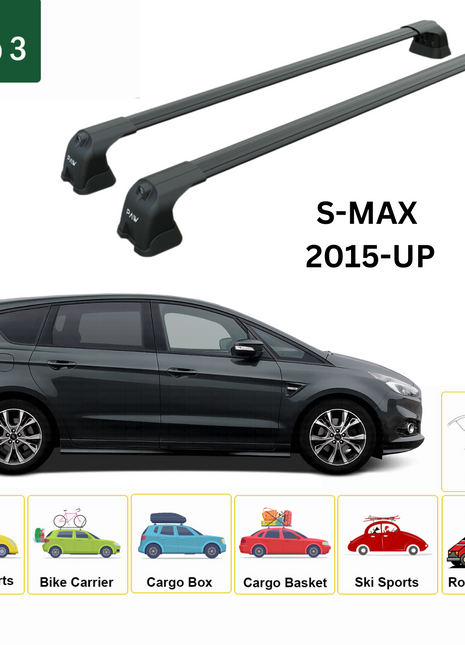 Ford S-Max (Cd539) 2015-2025 Portbagaj Taşıyıcı Ara Atkı Aparatı Paw Pro 3 Siyah