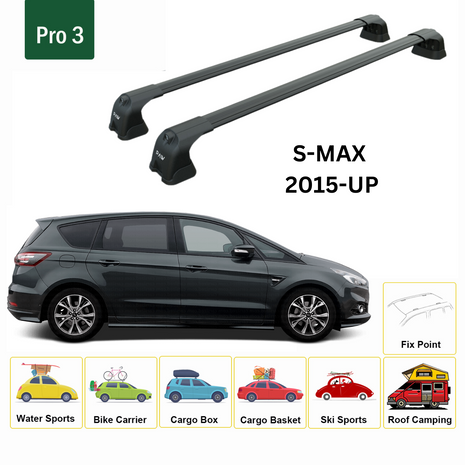 Ford S-Max (Cd539) 2015-2025 Portbagaj Taşıyıcı Ara Atkı Aparatı Paw Pro 3 Siyah