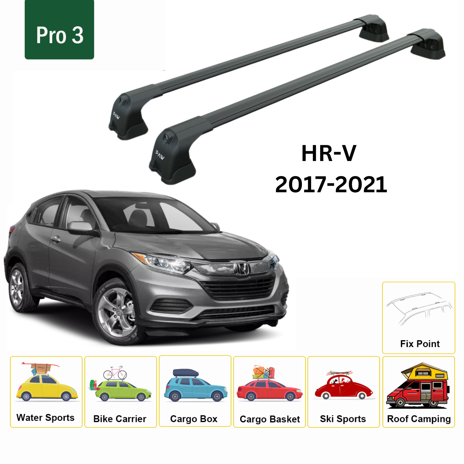 Honda Hr-V 2017-2021 Portbagaj Taşıyıcı Ara Atkı Aparatı Paw Pro 3 Siyah
