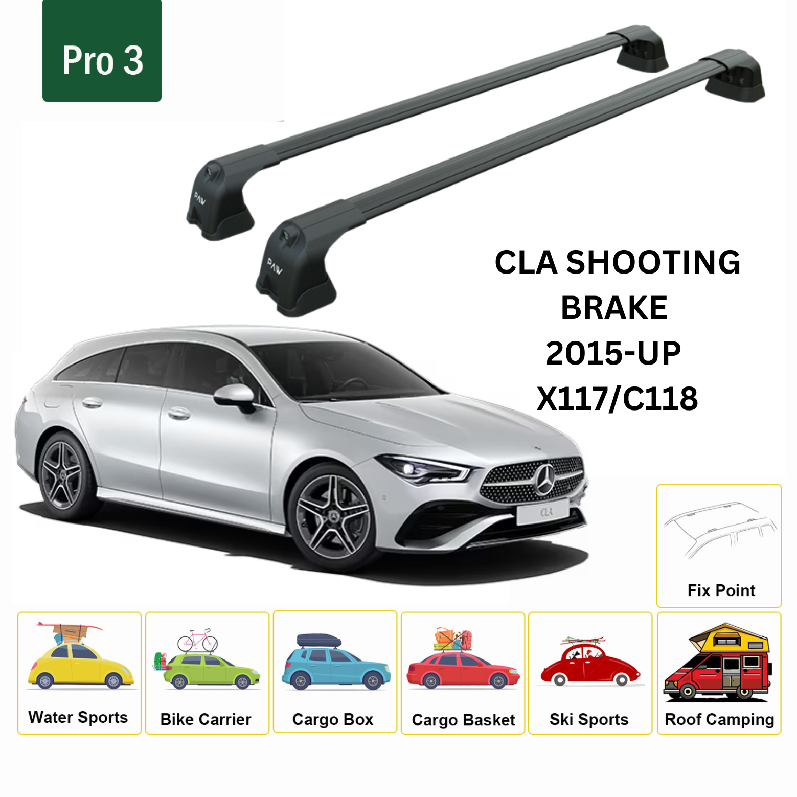 Mercedes Cla Sb 2013-2019 Portbagaj Taşıyıcı Ara Atkı Aparatı Paw Pro 3 Siyah